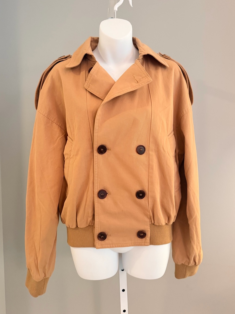 ROMY for Revolve Darling Double-Breasted Short Camel Trench Jacket Sz S NWT $450